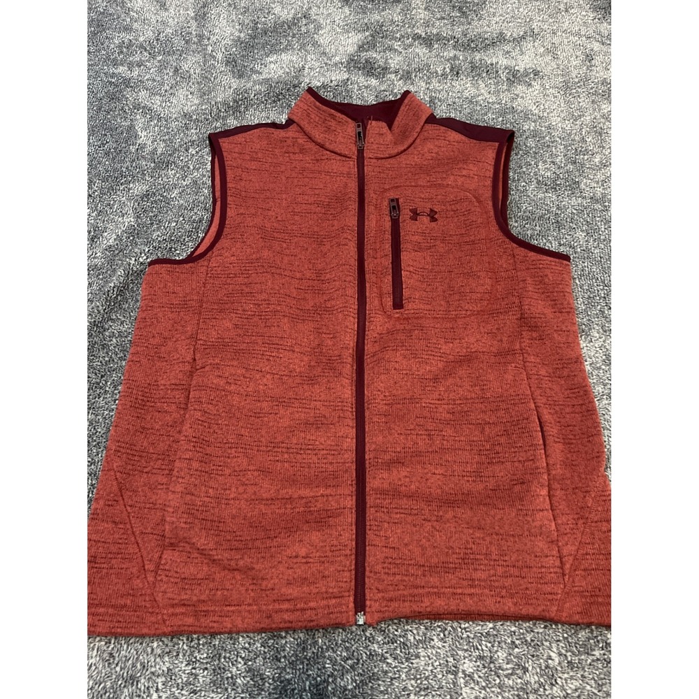 Under Armour Specialist Full Zip Sweater Fleece Vest Orange Mens Large L